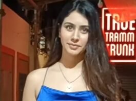 Warina Hussain makes heads turn in a mini-backless satin dress as she arrives at the wrap-up party of her upcoming project